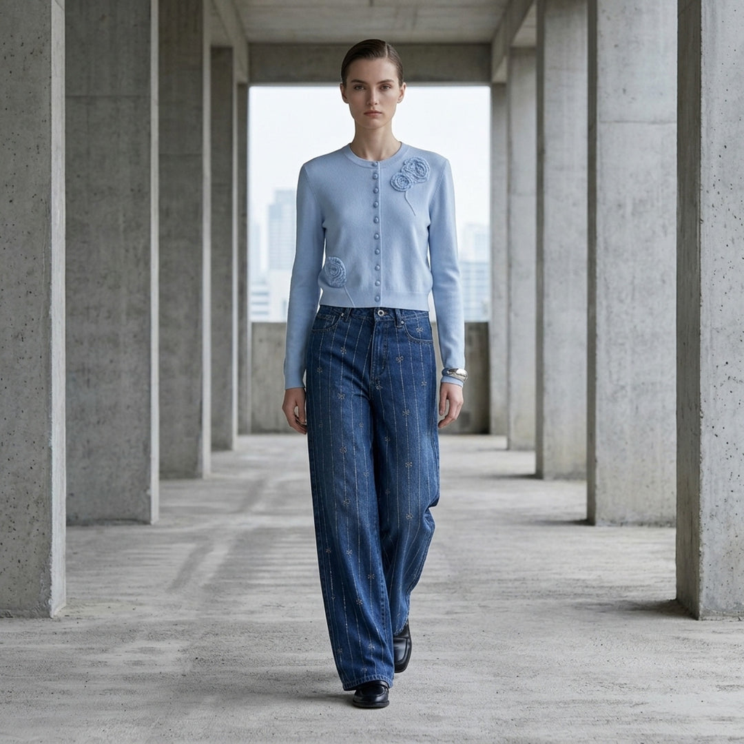 Rhinestone Stripe Wide-Leg Jeans | Self-Portrait | Club21 - lifestyle