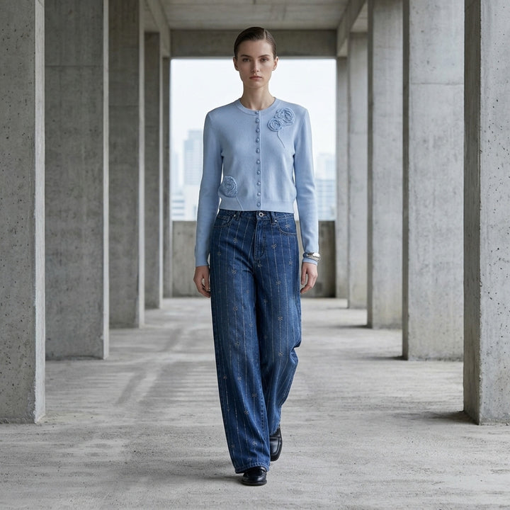 Rhinestone Stripe Wide-Leg Jeans | Self-Portrait | Club21 - lifestyle