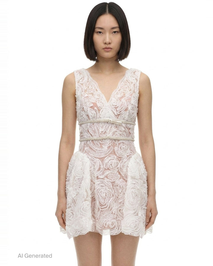 Rosette Lace Mini Dress | Self-Portrait | Club21 - front