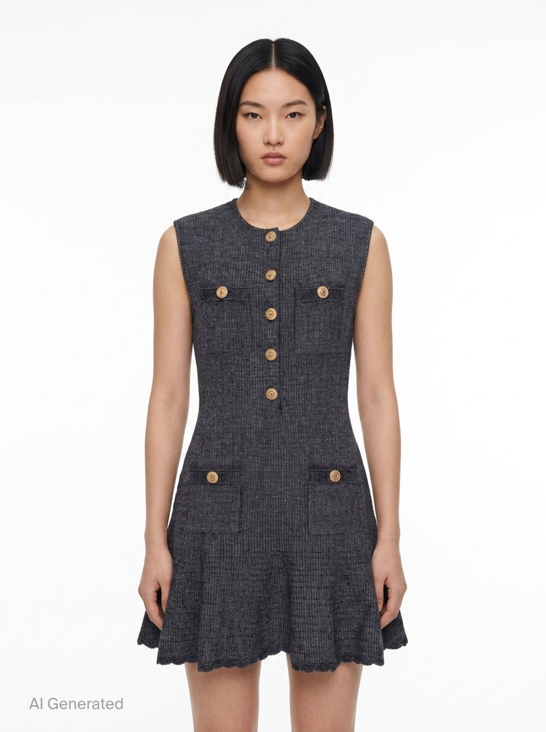 Sleeveless Textured Knit Dress | Self-Portrait | Club21 - front