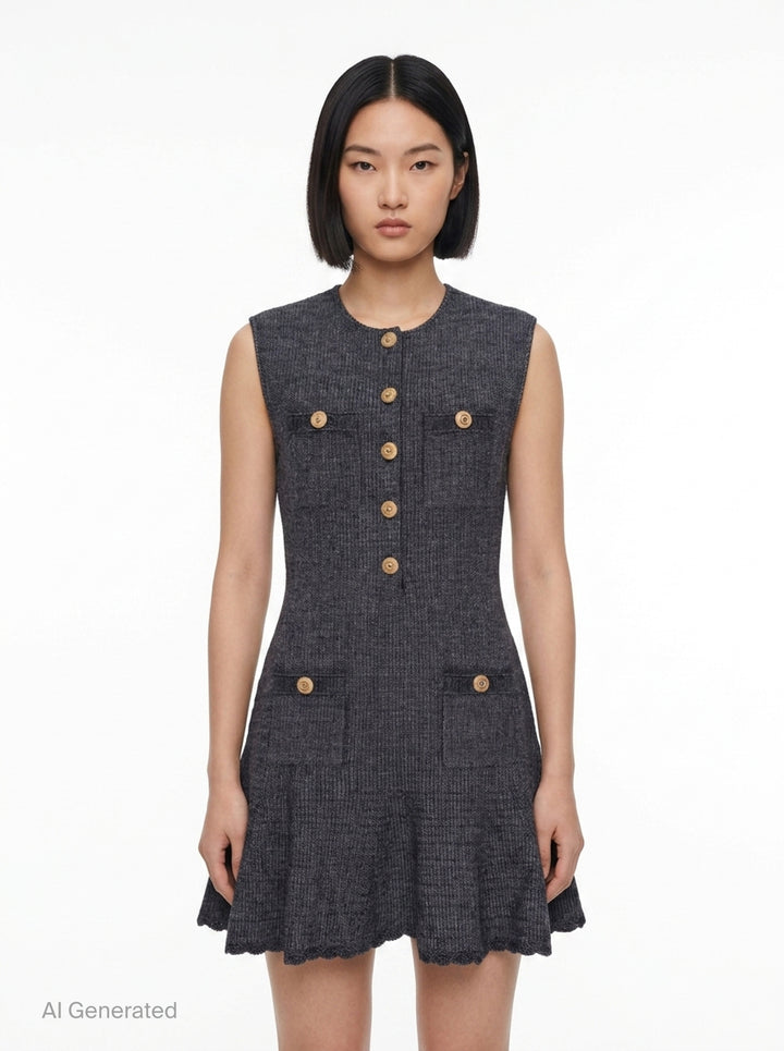 Sleeveless Textured Knit Dress | Self-Portrait | Club21 - front