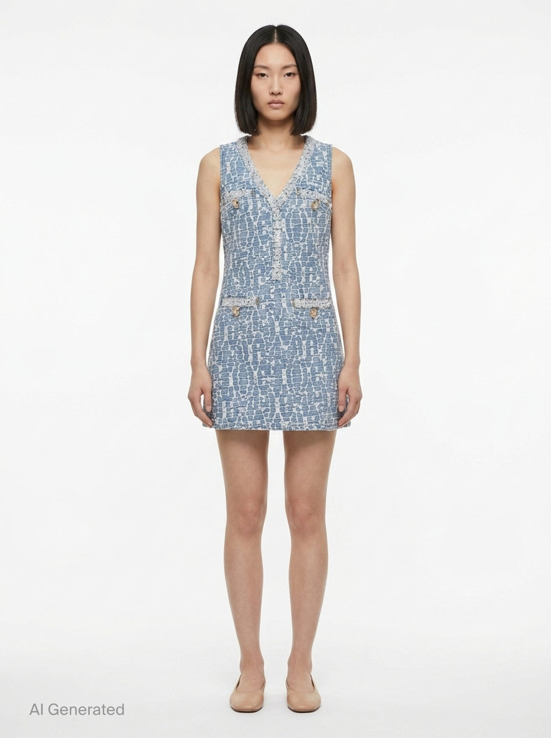 Textured Denim Mini Dress | Self-Portrait | Club21 - front