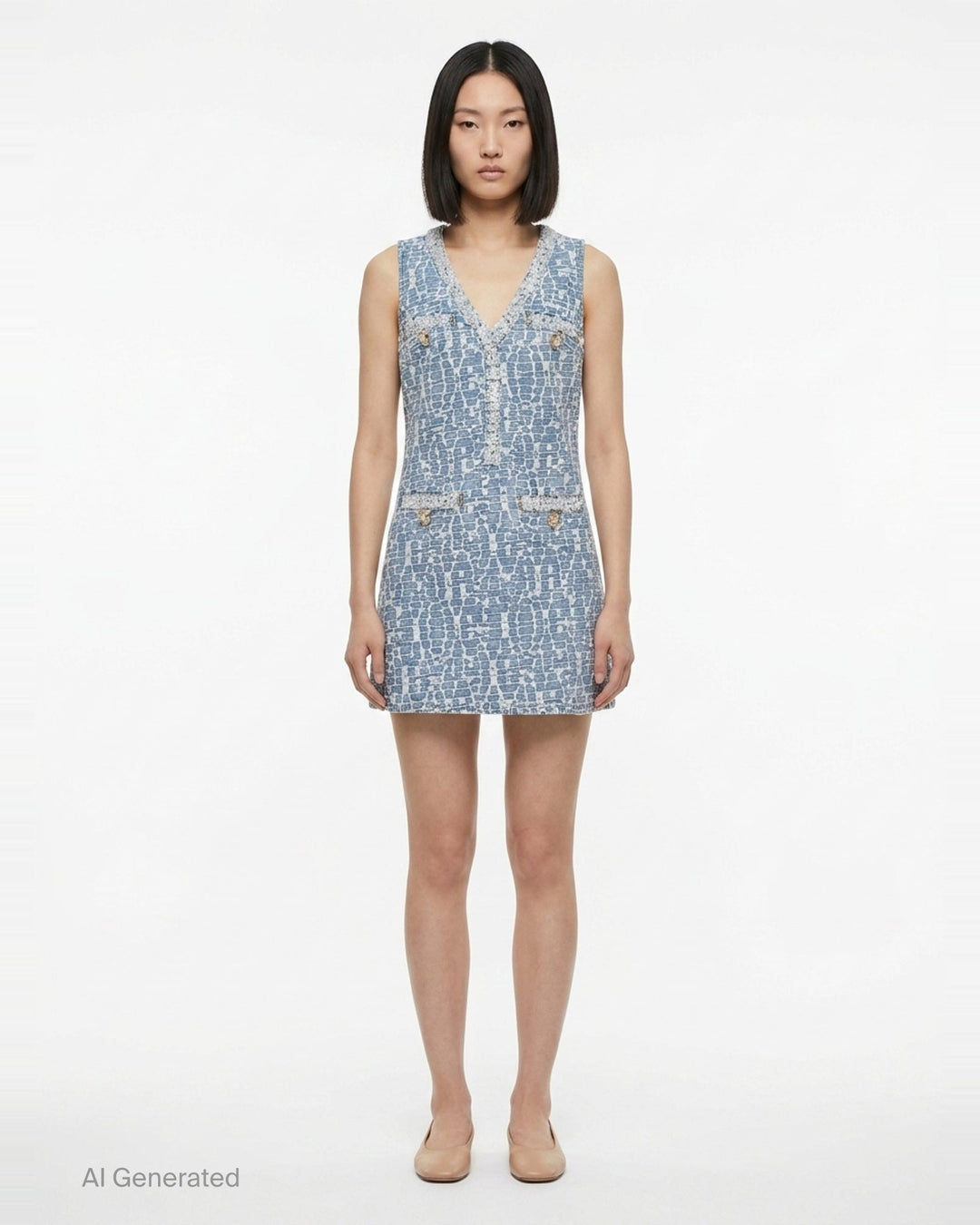 Textured Denim Mini Dress | Self-Portrait | Club21 - front