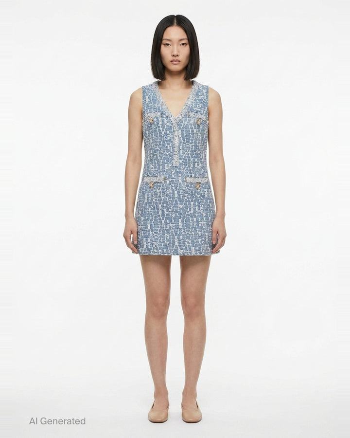 Textured Denim Mini Dress | Self-Portrait | Club21 - front