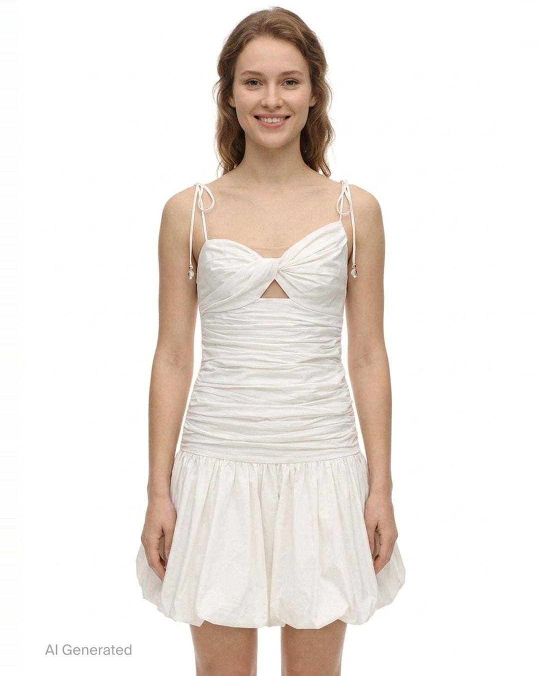 White Cotton Gathered Midi Dress | Self-Portrait | Club21 - front