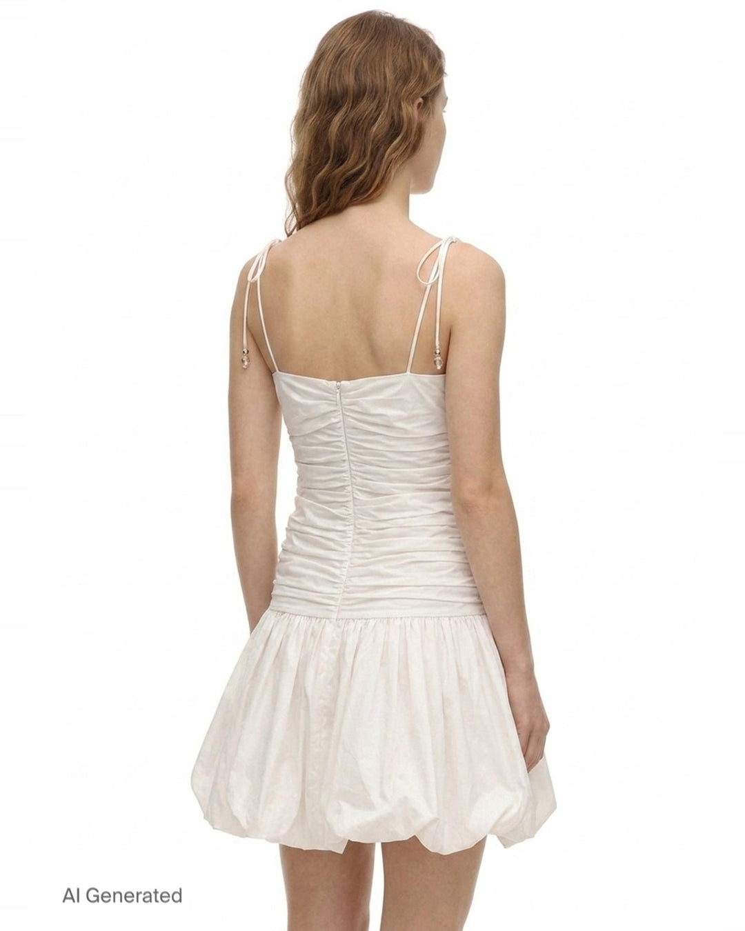 White Cotton Gathered Midi Dress | Self-Portrait | Club21 - back