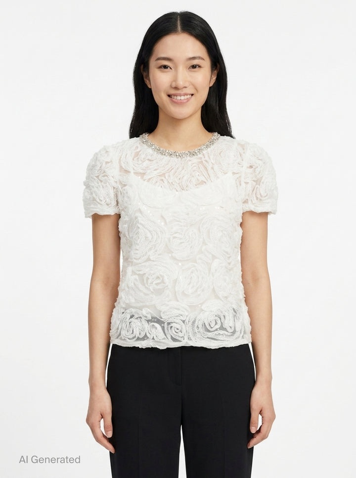 White Rosette Embellished Top | Self-Portrait | Club21 - front