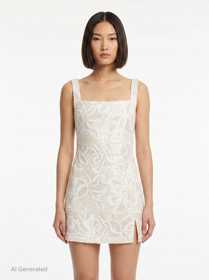 White Sequin Lace Mini Dress | Self-Portrait | Club21 - front