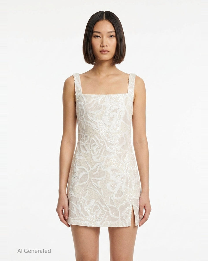 White Sequin Lace Mini Dress | Self-Portrait | Club21 - front