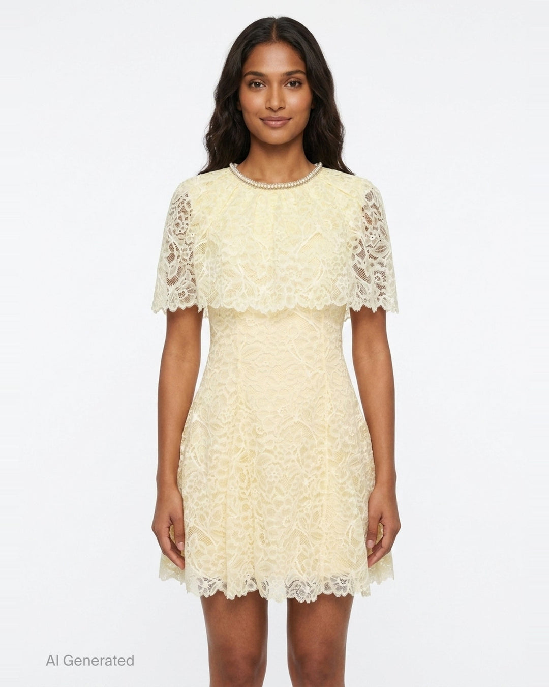 Yellow Lace Cape Mini Dress | Self-Portrait | Club21 - front