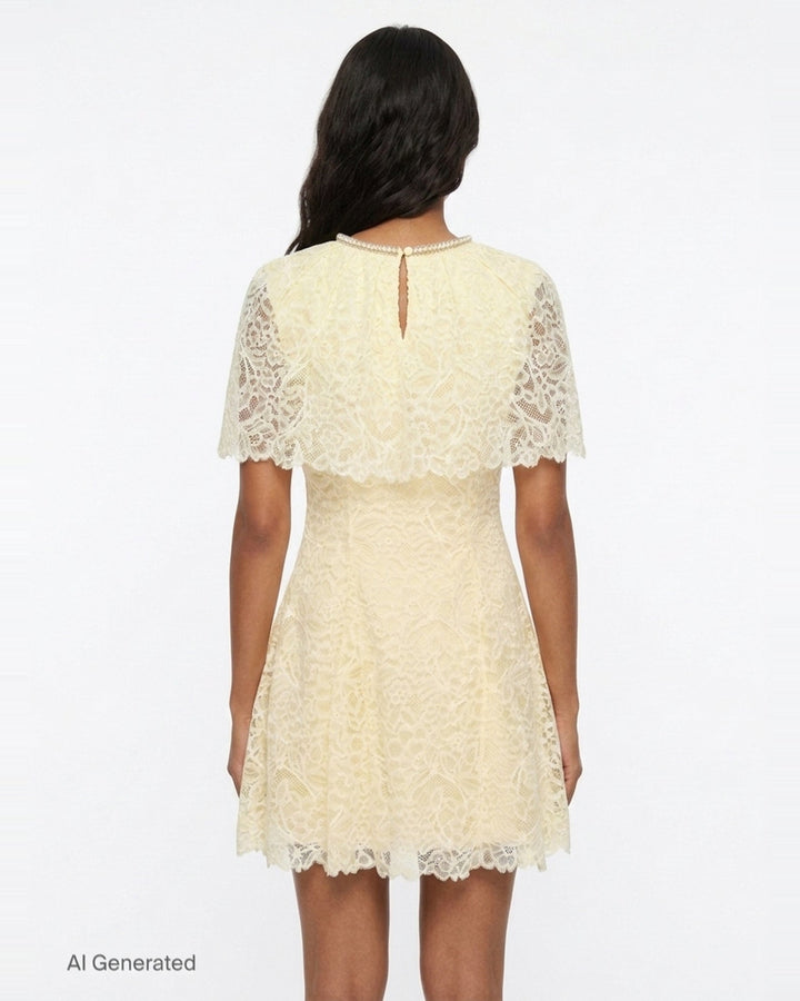 Yellow Lace Cape Mini Dress | Self-Portrait | Club21 - back