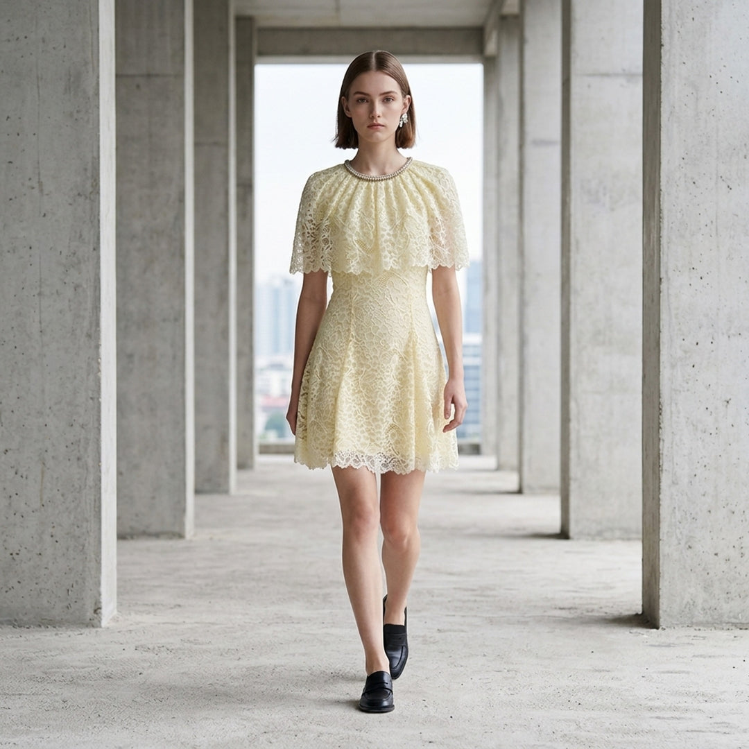 Yellow Lace Cape Mini Dress | Self-Portrait | Club21 - lifestyle