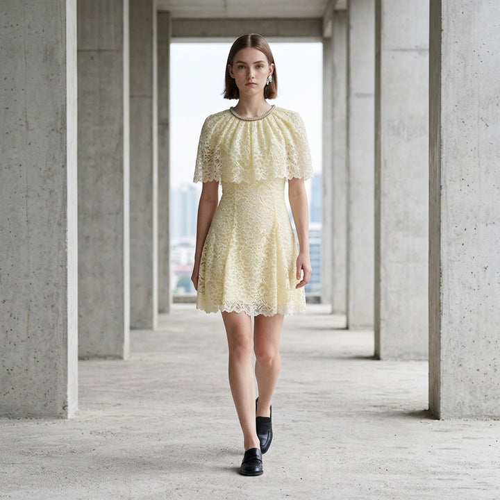 Yellow Lace Cape Mini Dress | Self-Portrait | Club21 - lifestyle
