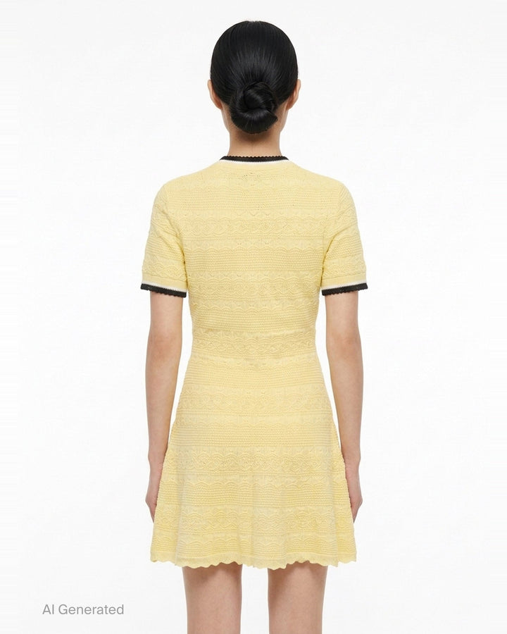 Yellow Pointelle Knit Mini Dress | Self-Portrait | Club21 - back