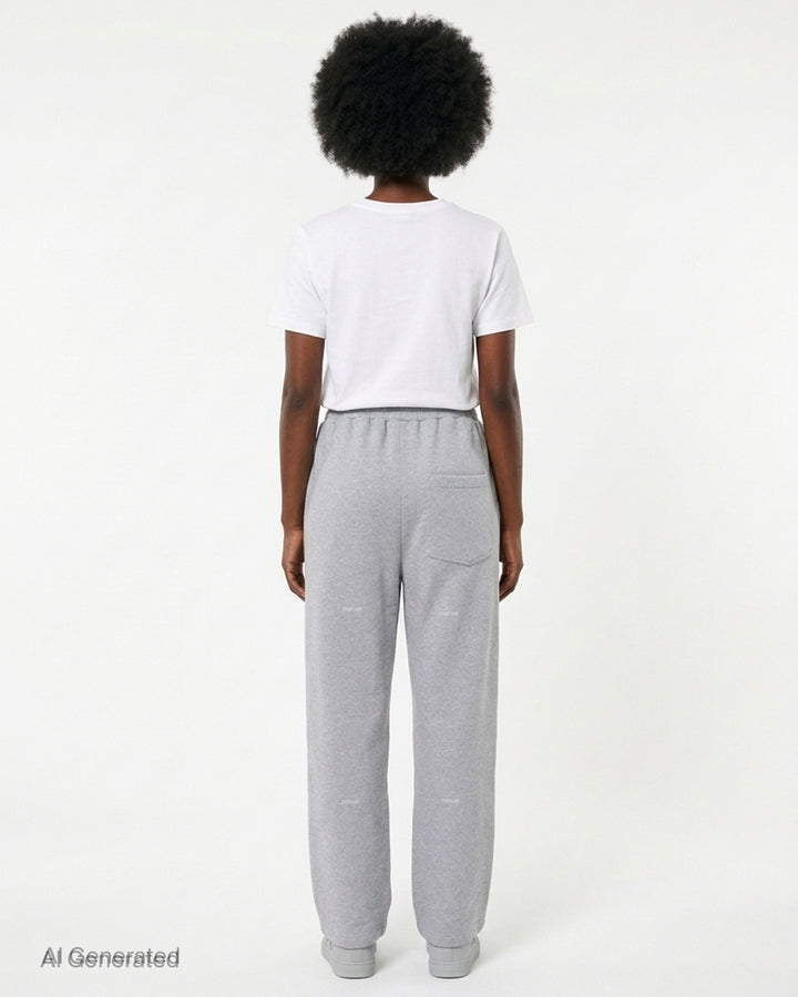 Setchu wide-leg sweatpants in heather grey with an elasticated waistband and small white logo print, shown from the front - back