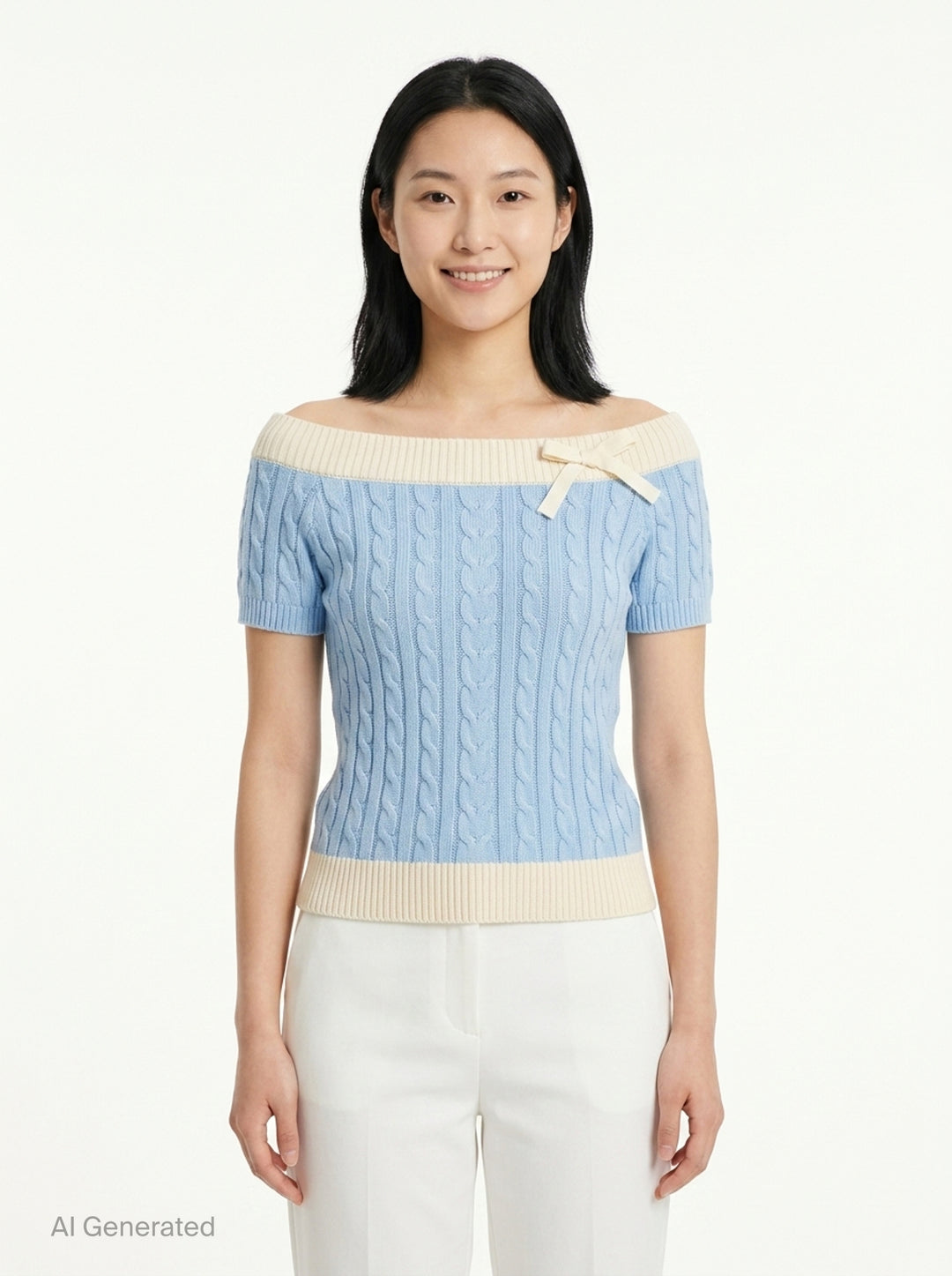 Bow Off-Shoulder Knit Crop Top | SHUSHU/TONG | Club21 - front
