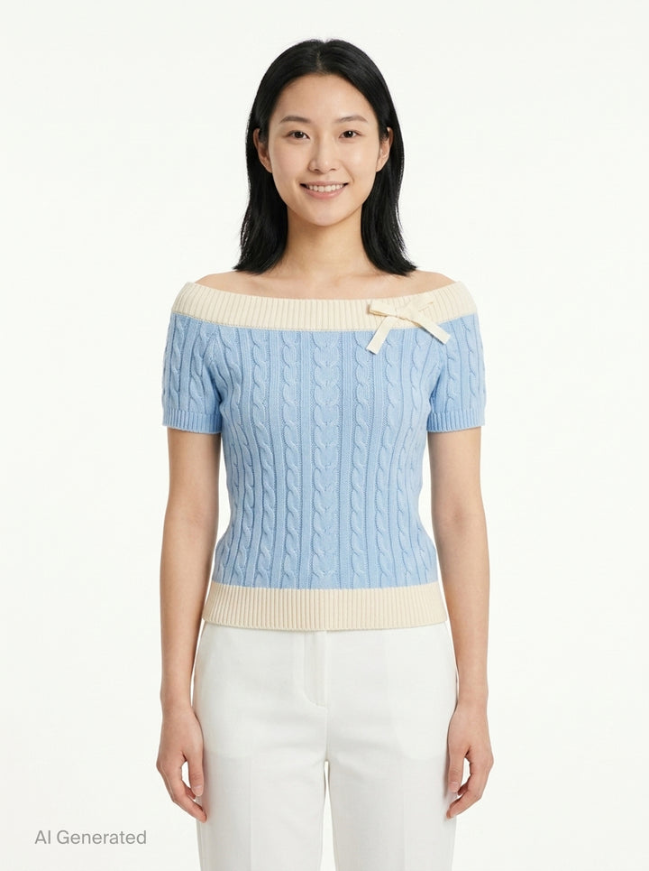 Bow Off-Shoulder Knit Crop Top | SHUSHU/TONG | Club21 - front