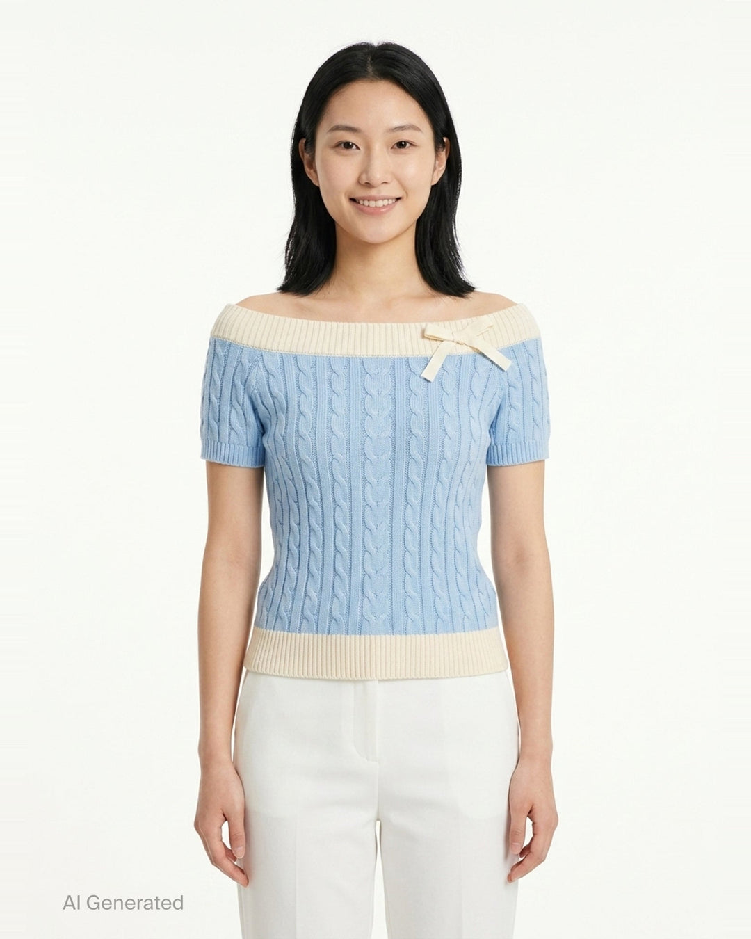 Bow Off-Shoulder Knit Crop Top | SHUSHU/TONG | Club21 - front