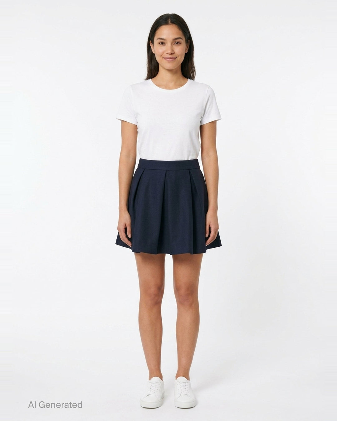 SHUSHU/TONG Pleated Mini Skirt in deep navy, featuring a fitted waistband, front pleat, and full voluminous flared hem, shown flat on a white background - front