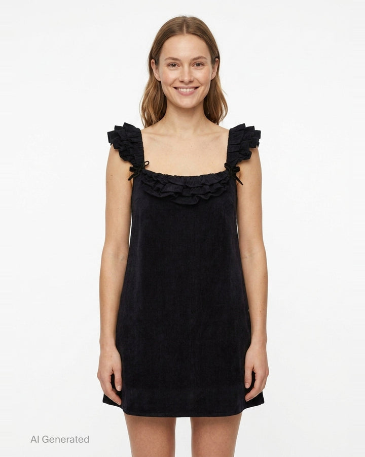 Ruffle Trim Velvet Mini Dress | SHUSHU/TONG | Club21 - front