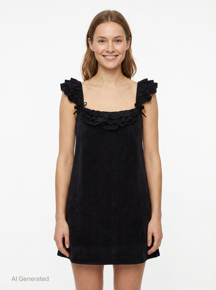 Ruffle Trim Velvet Mini Dress | SHUSHU/TONG | Club21 - front