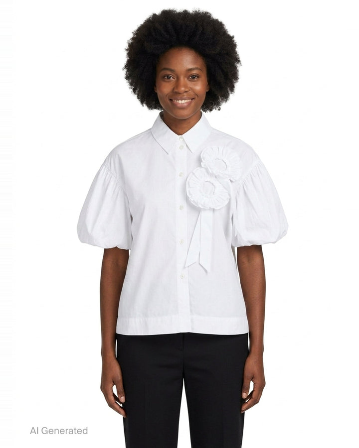 Cropped Rosette Puff Sleeve Blouse | Simone Rocha | Club21 - front
