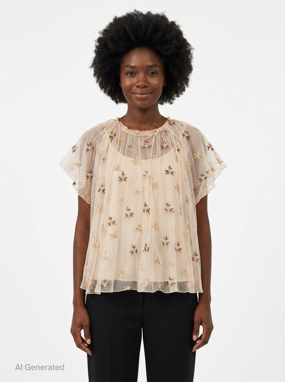 Gathered Cord Rosebud Embroidered Top | Simone Rocha | Club21 - front