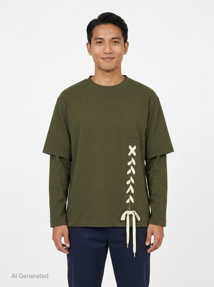 Lace Up Hem Layered Long Sleeve Tee | Simone Rocha | Club21 - front