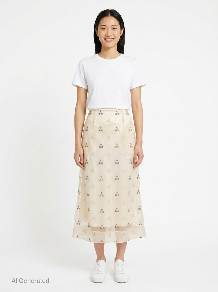 Rosebud Embroidered Tulle Midi Skirt | Simone Rocha | Club21 - front