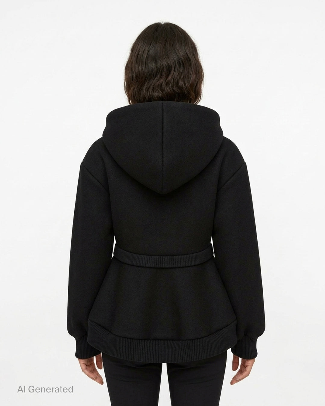 Simone Rocha black hooded zip jacket with cinched waist, ribbed double hem, drawcord hood and zip pockets - back
