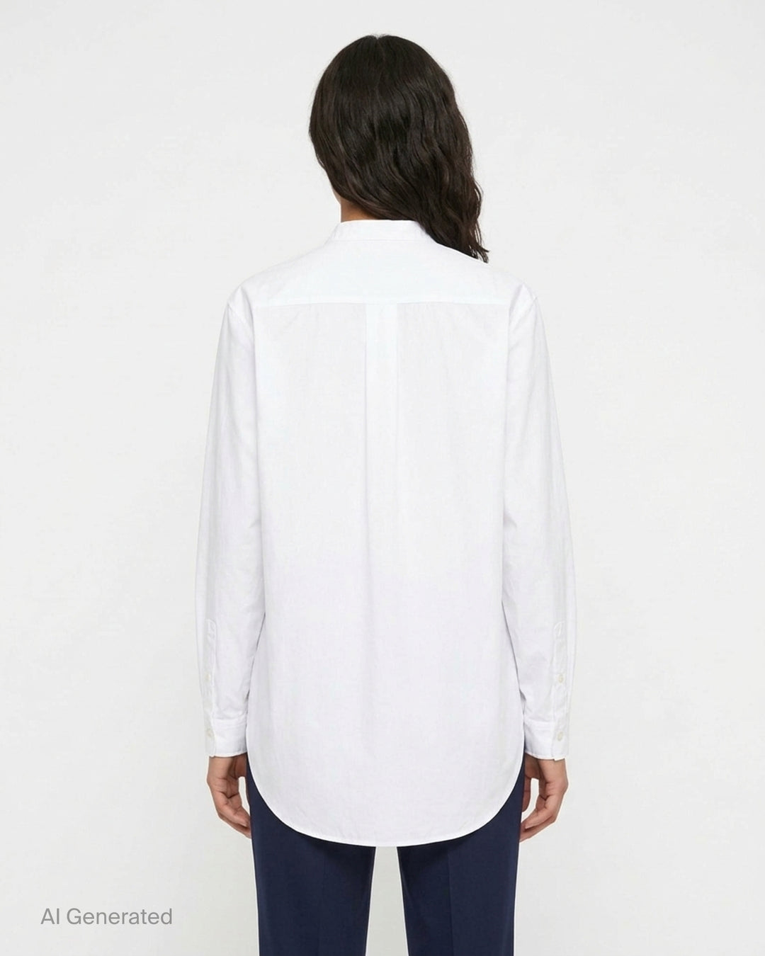 White long sleeve band collar shirt with curved bib front, buttoned half-placket and relaxed silhouette by Sofie D'Hoore - back