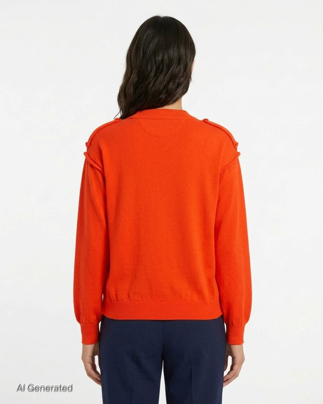 Sofie D'Hoore long sleeve crew neck sweater in vivid red-orange with knotted shoulder detailing and ribbed cuffs and hem - back