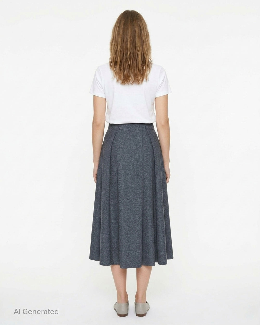 Sofie D'Hoore charcoal grey pleated midi skirt with a high waistband and flowing A-line silhouette, front view - back