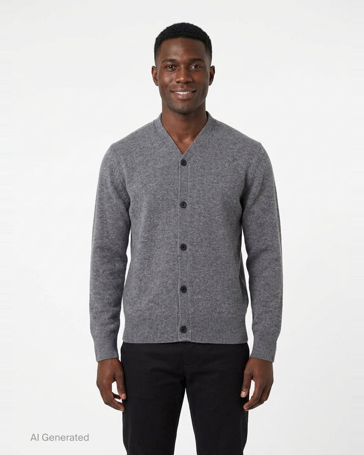 Knit Button-Up Cardigan | Solid Homme | Club21 - front