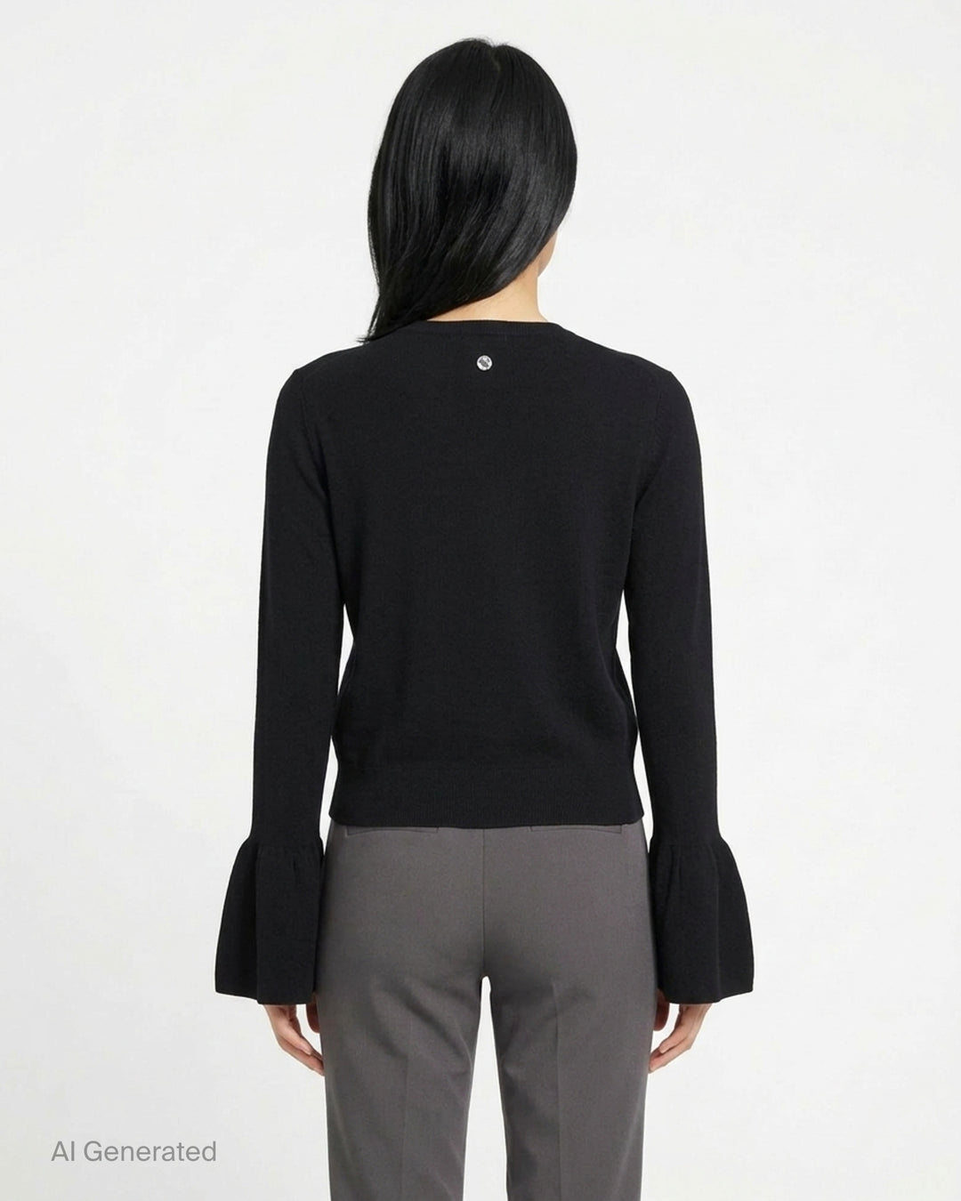 Stella McCartney red compact knit button-front cardigan with dramatic fluted bell sleeves and tonal dark red buttons - back