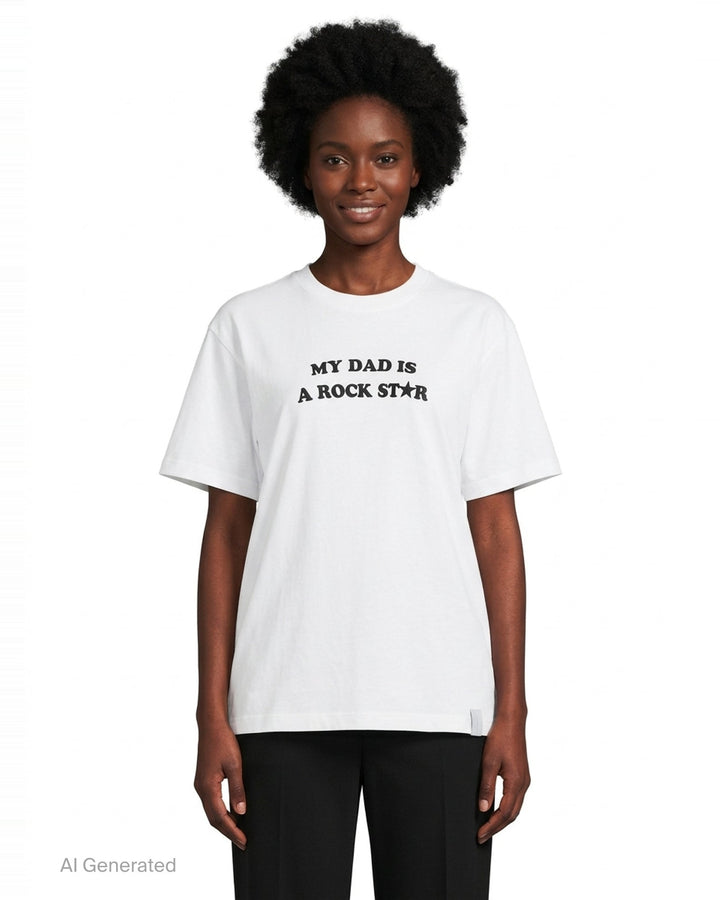 Stella McCartney white boyfriend T-shirt with a multicolour crochet heart appliqué at the chest and tonal logo print, shown flat on a white background - front