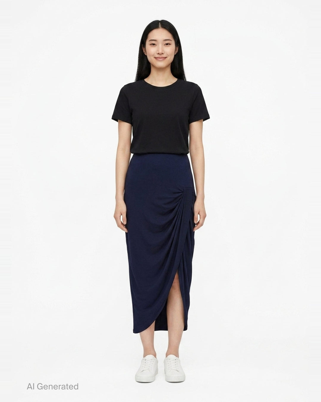 Navy Draped Midi Skirt | Stella McCartney | Club21 - front