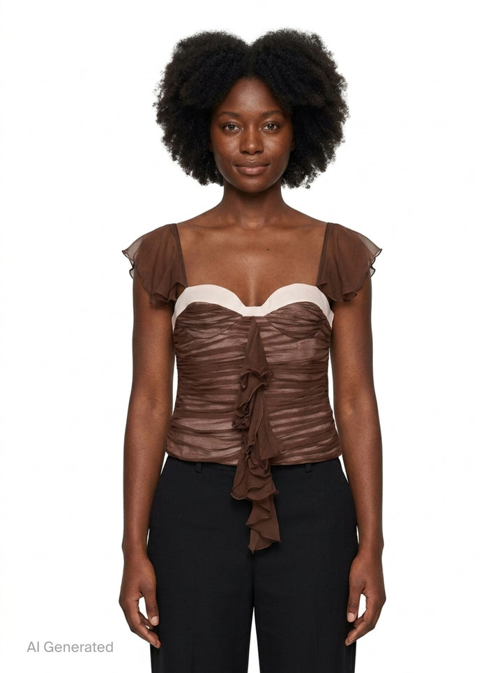 Black Chiffon Ruched Corset Top | Stolen Stores | Club21 - front