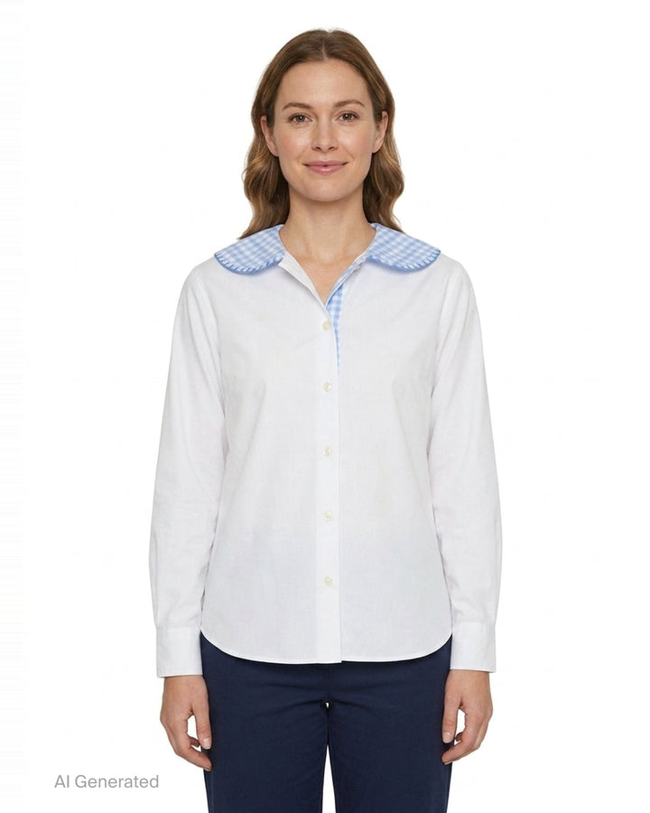 Gingham Collar Button-Up Blouse | Tao | Club21 - front