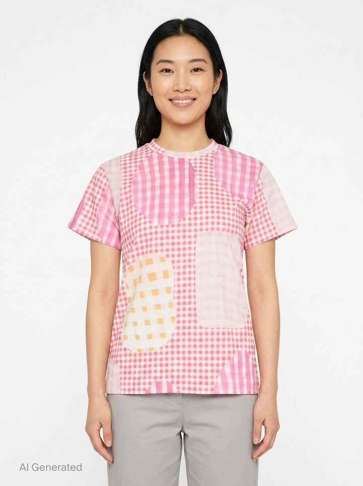 Gingham Patchwork Short Sleeve Tee | Tao | Club21 - front