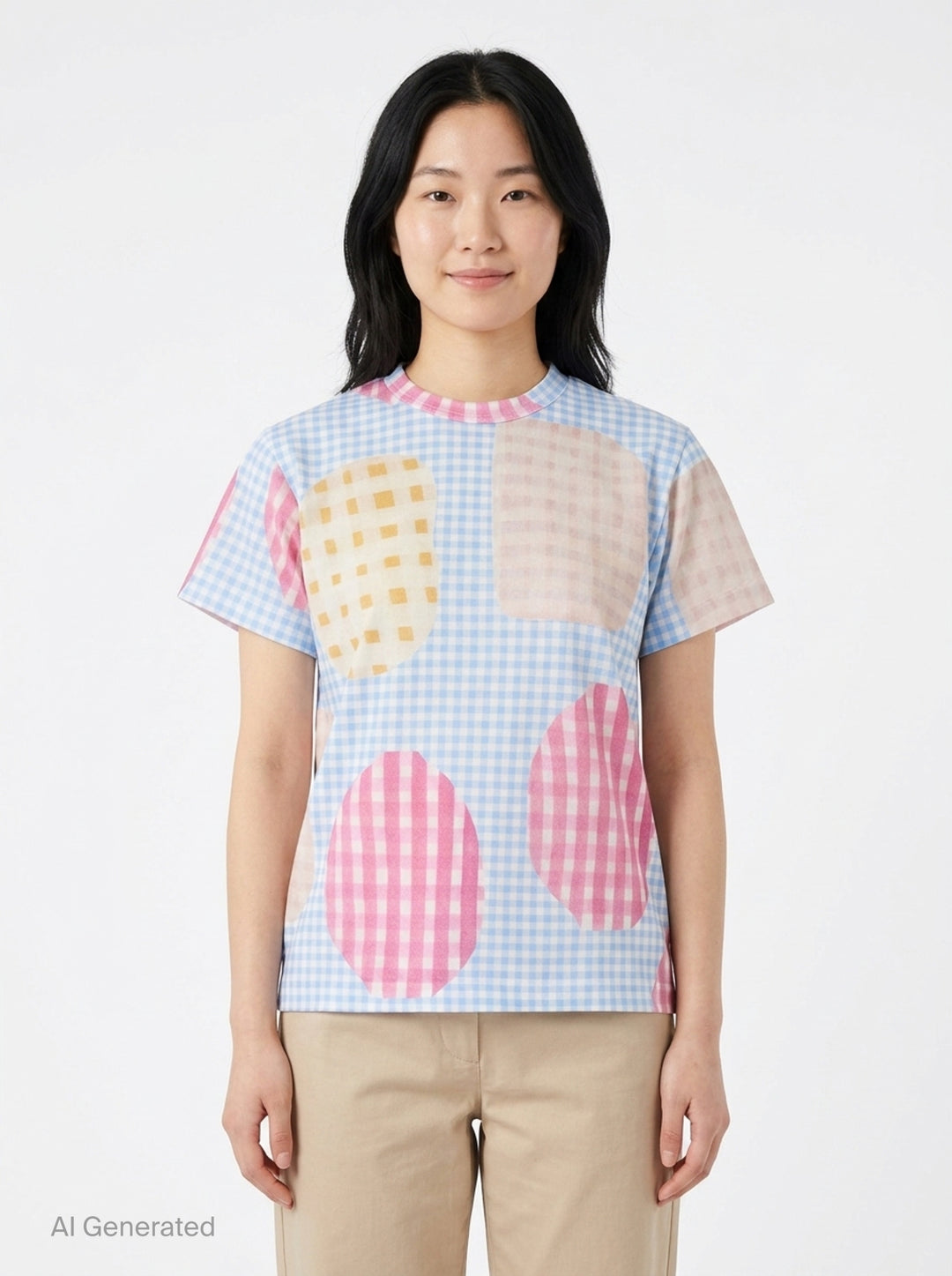 Gingham Patchwork Short Sleeve Tee | Tao | Club21 - front