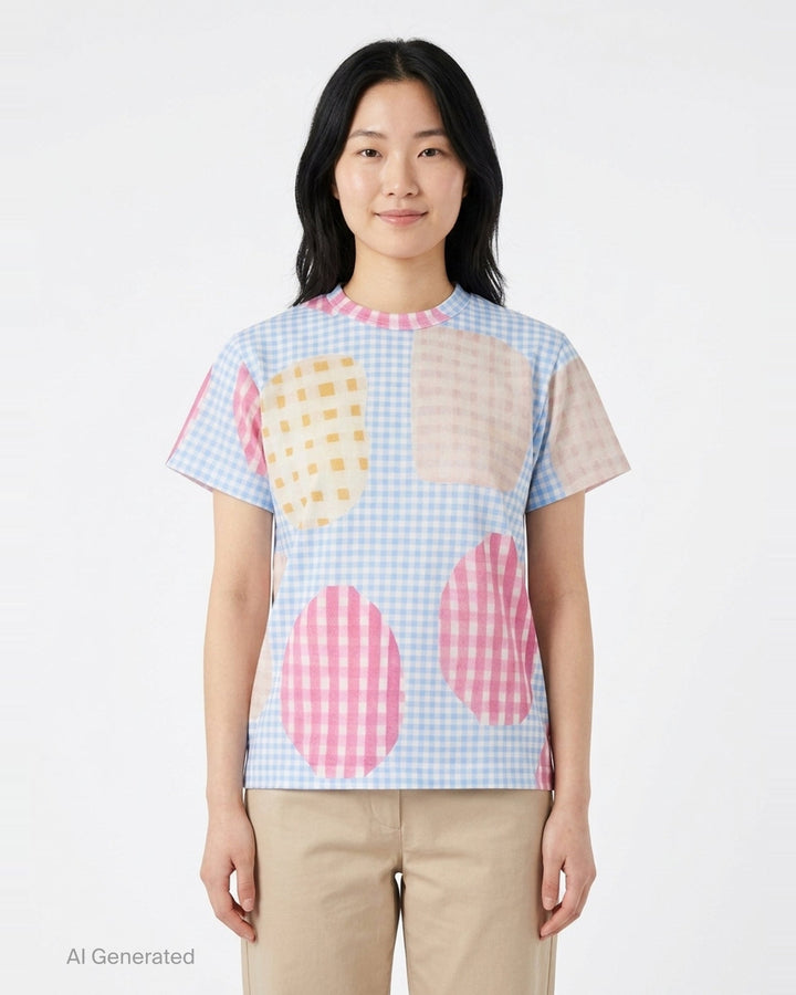 Gingham Patchwork Short Sleeve Tee | Tao | Club21 - front