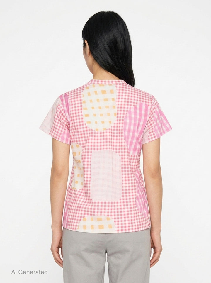Gingham Patchwork Short Sleeve Tee | Tao | Club21 - back