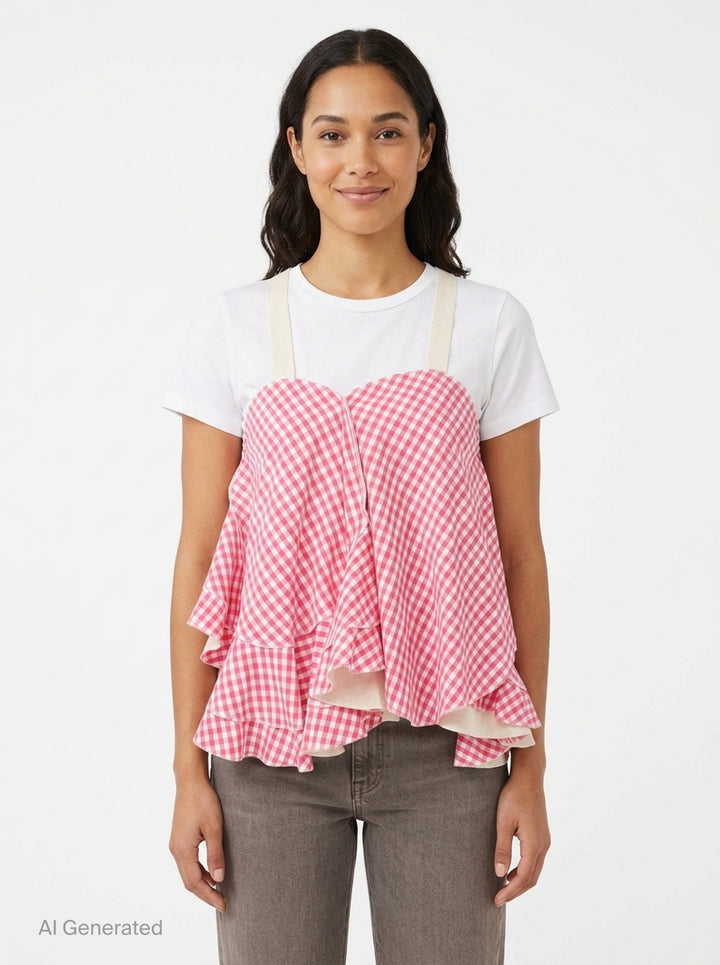 Gingham Ruffled Camisole Top | Tao | Club21 - front