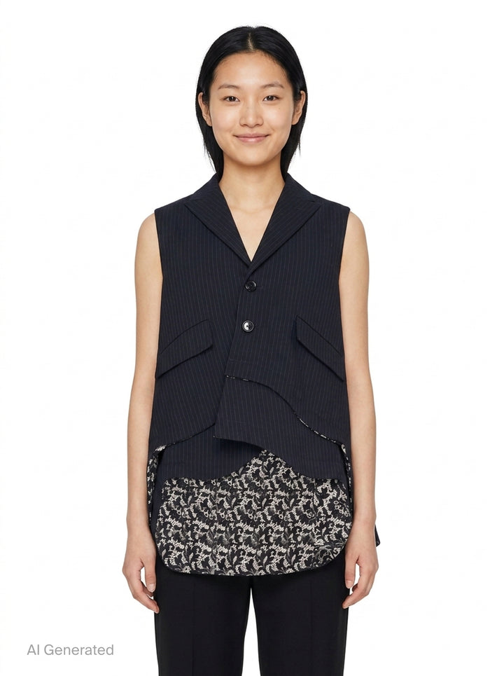 Pinstripe Lace Panel Vest | Tao | Club21 - front