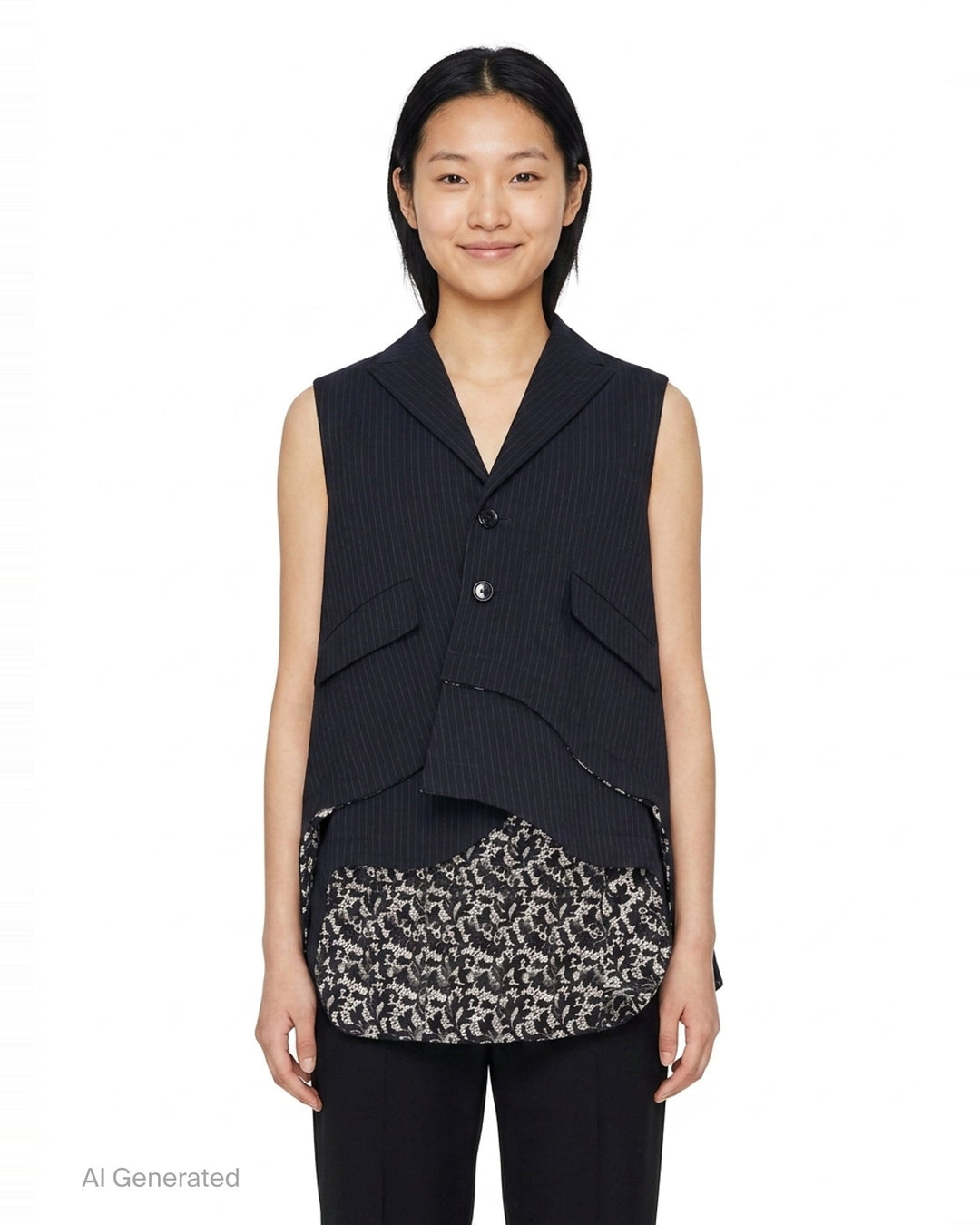 Pinstripe Lace Panel Vest | Tao | Club21 - front