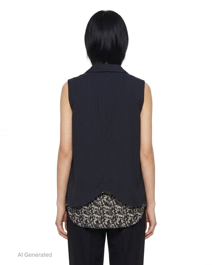 Pinstripe Lace Panel Vest | Tao | Club21 - back