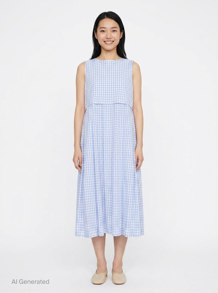 Sleeveless Gingham Midi Dress | Tao | Club21 - front