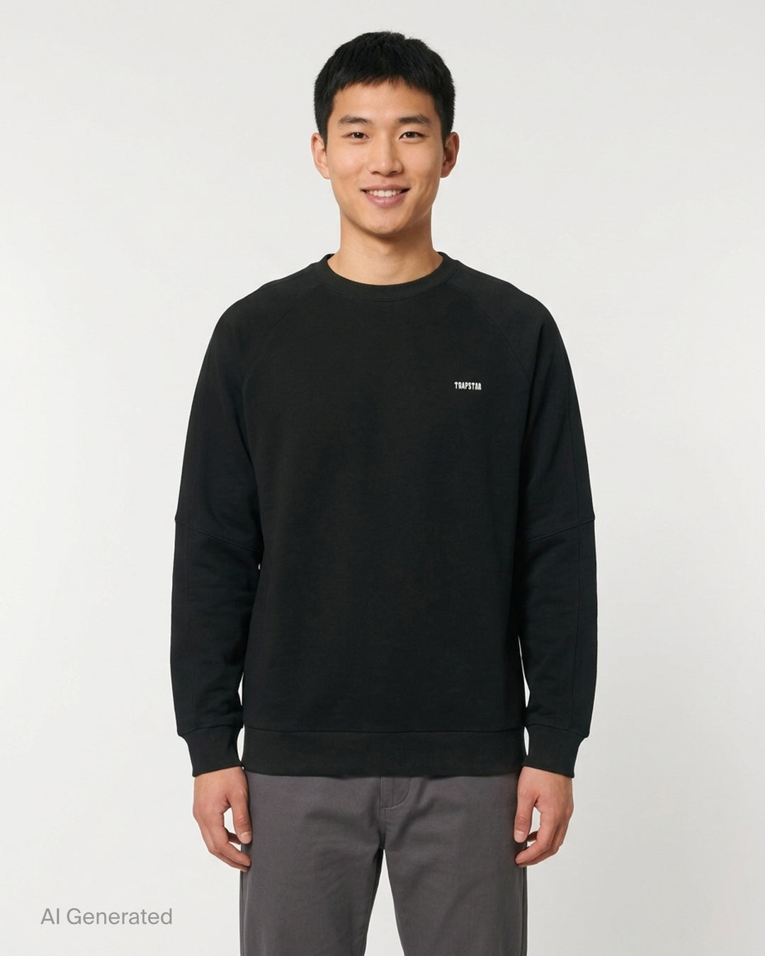 Team Wang Design The Original 1 black crew-neck sweatshirt with raglan sleeves, ribbed trims and a small white logo on the chest - front