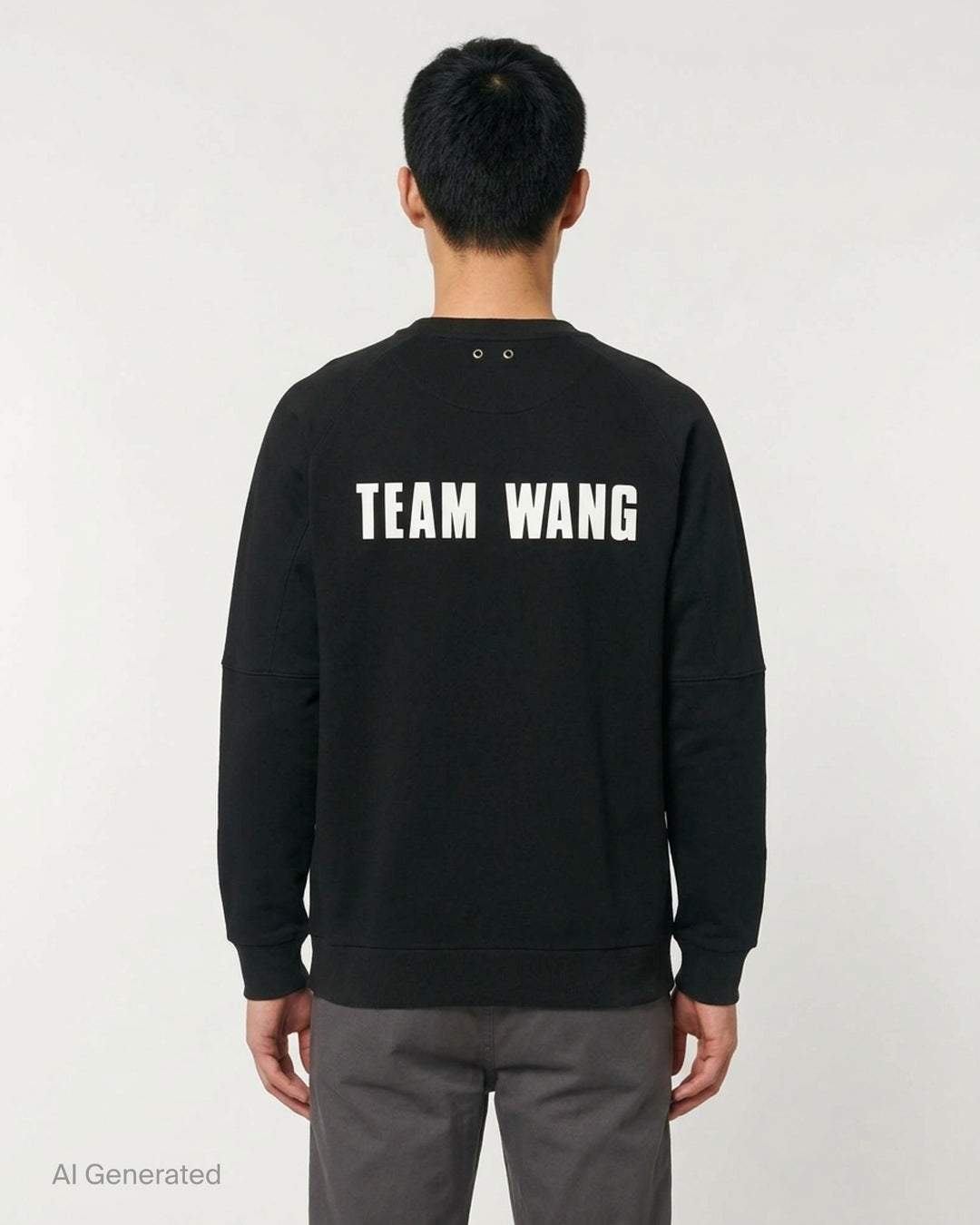 Team Wang Design The Original 1 black crew-neck sweatshirt with raglan sleeves, ribbed trims and a small white logo on the chest - back